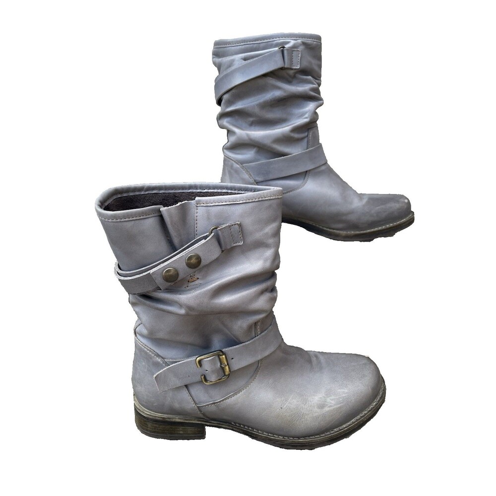 39 Eric Michael Women's Laguna Boot Size Gray Leather Slouch Moto Biker Bootie